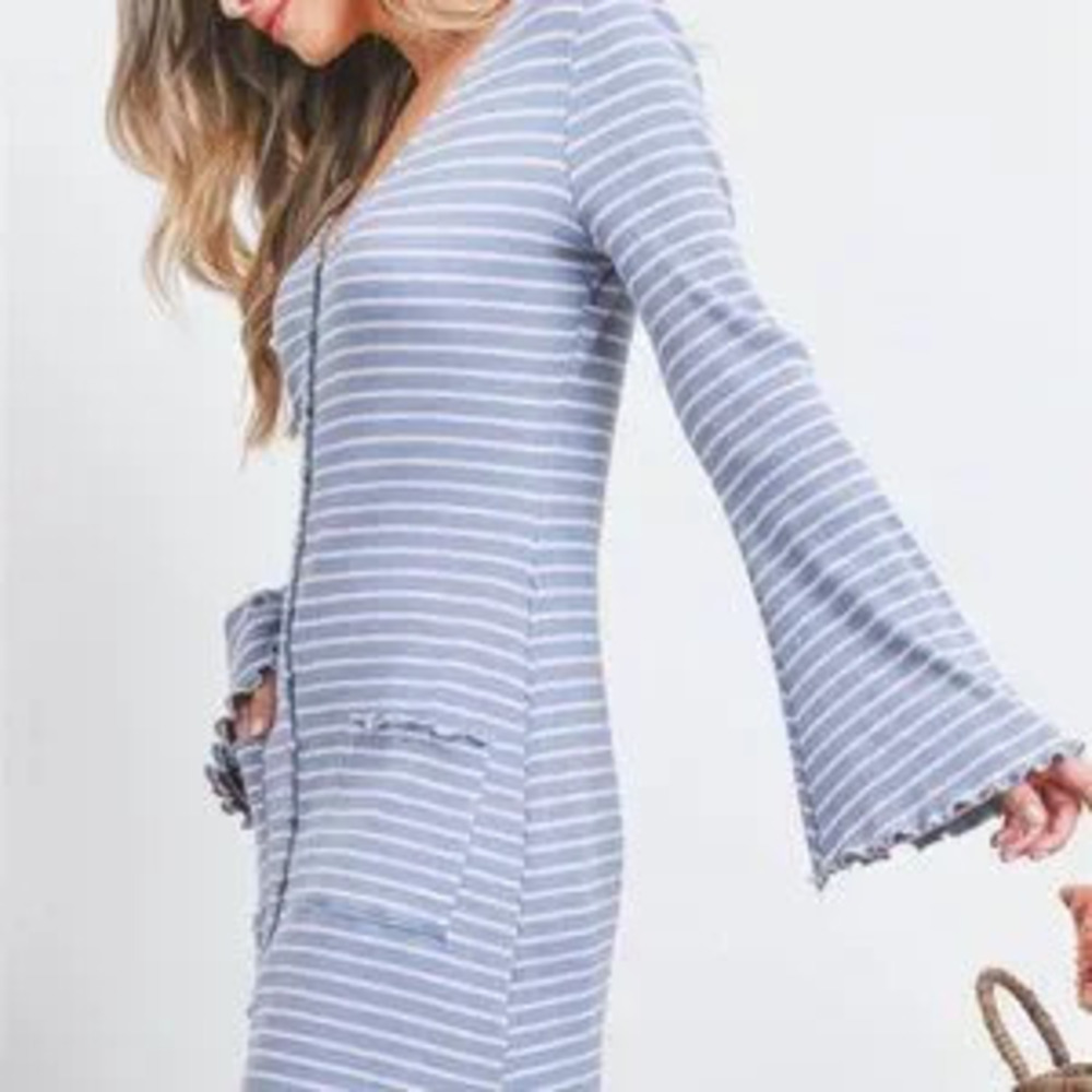 BLUE PINK STRIPES DRESS - Picture 2 of 7